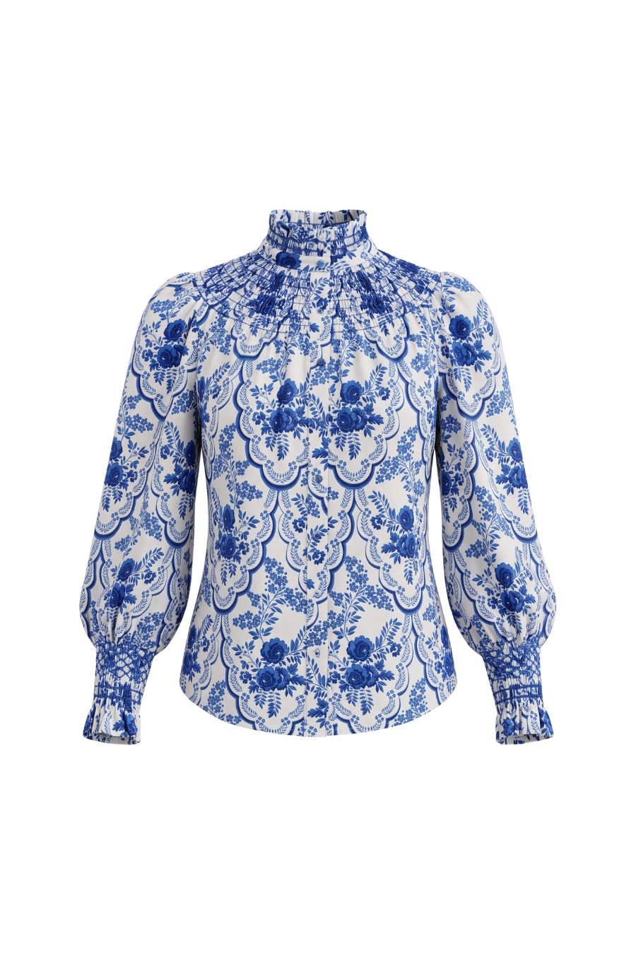 Andion Amelia Long Sleeve in Blue/White Floral, designer top