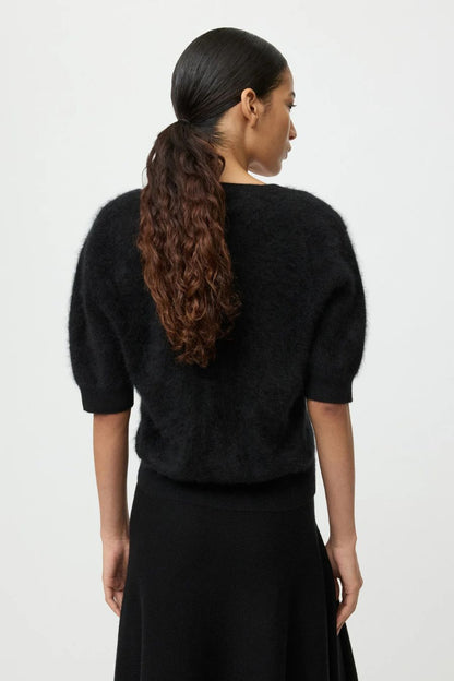 Brushed V-neck T-shirt in Black