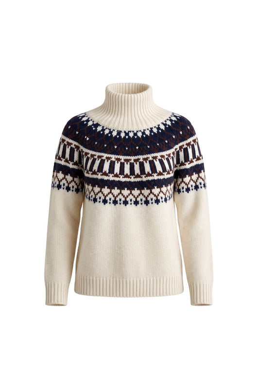 Scottie Slouchy Mock Neck in Gardenia Fairisle