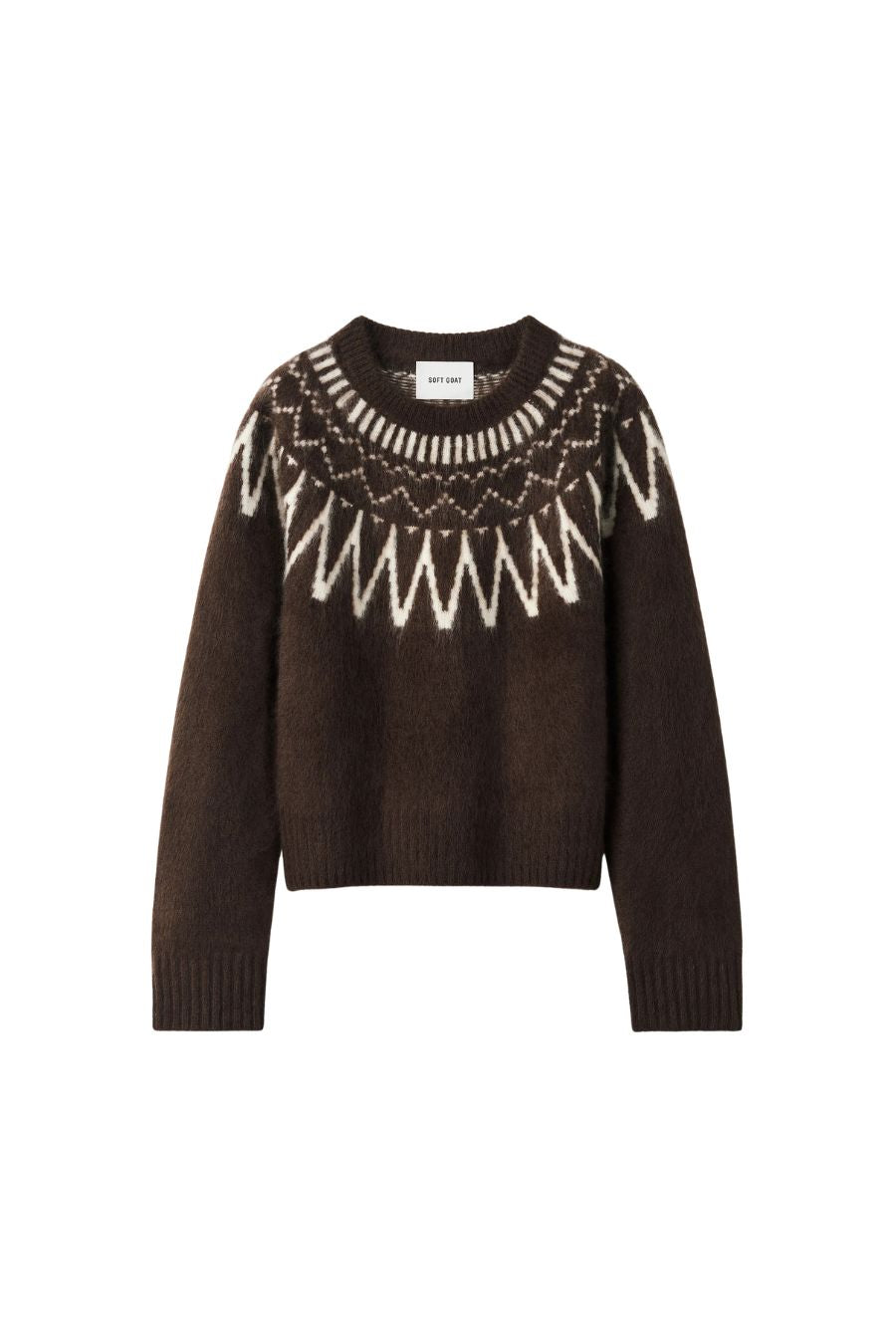 Brushed Fair Isle Crewneck in Mocha