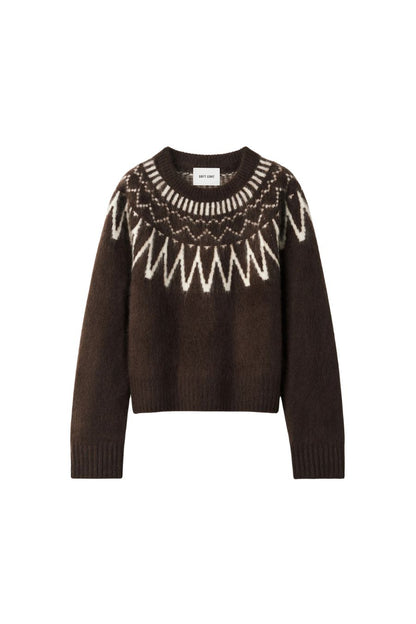 Brushed Fair Isle Crewneck in Mocha