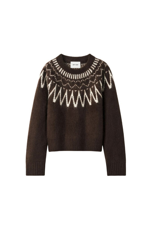 Soft Goat Brushed Fair Isle Crewneck in Mocha