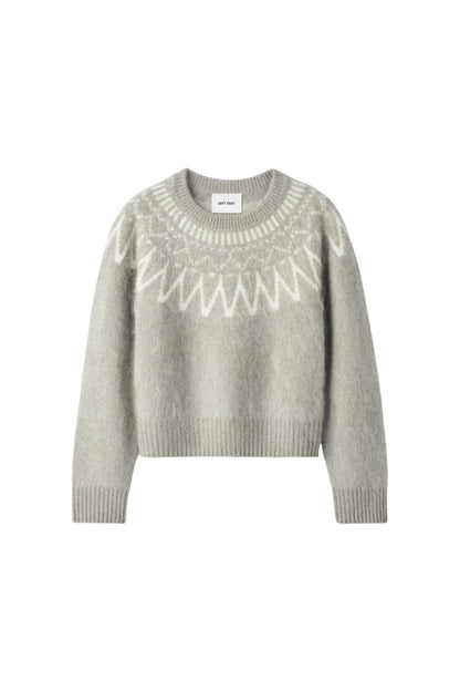 Brushed Fair Isle Crewneck in Greige