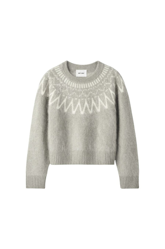 Soft Goat Brushed Fair Isle Crewneck in Greige