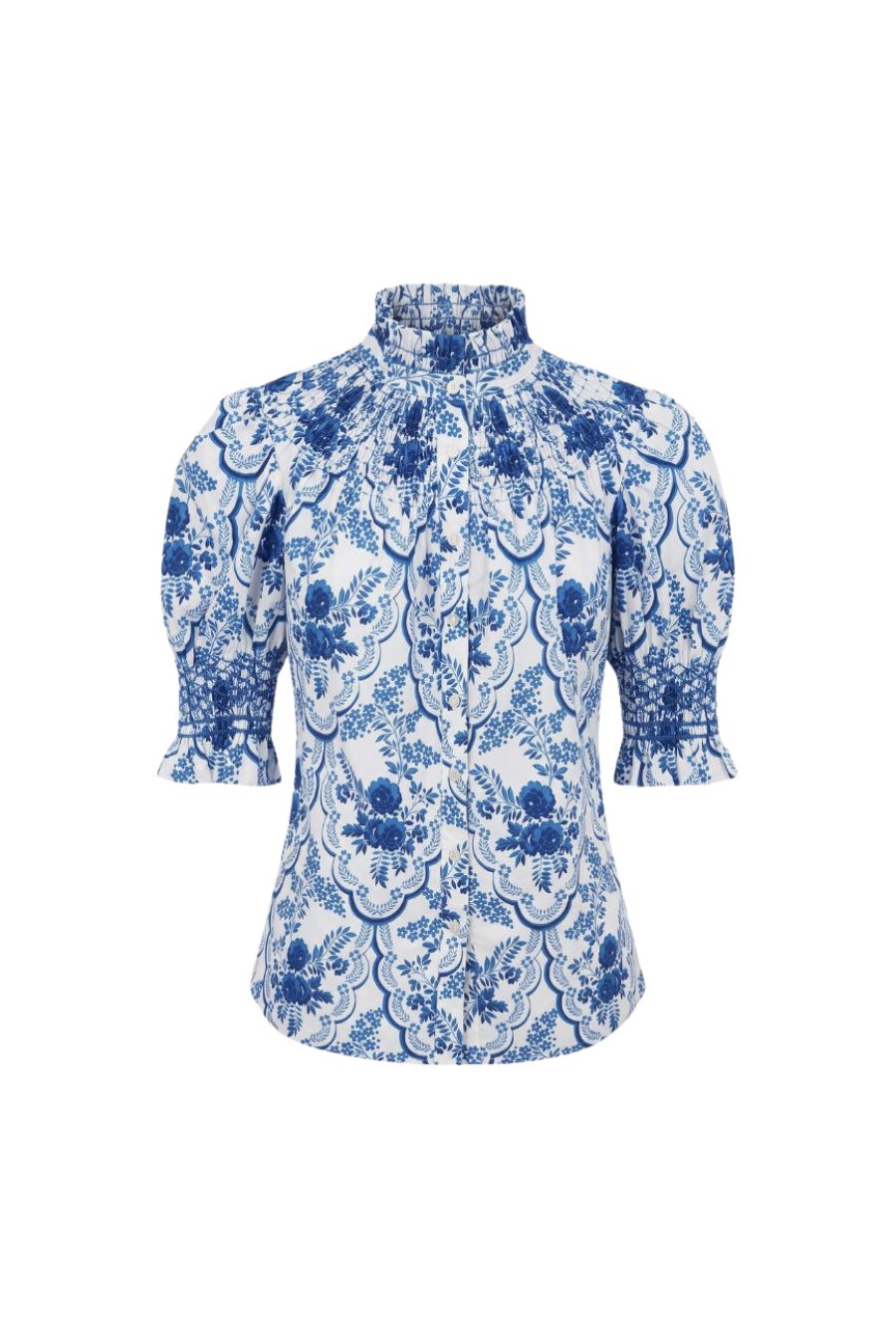 Andion Amelia Short Sleeve in Blue/White Floral, designer top