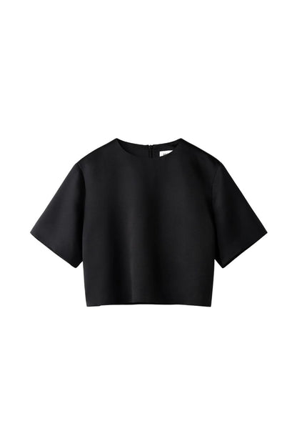 Short Sleeved Silk Blouse in Black