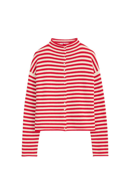 Taylor Striped Cardigan in Ivory/Red