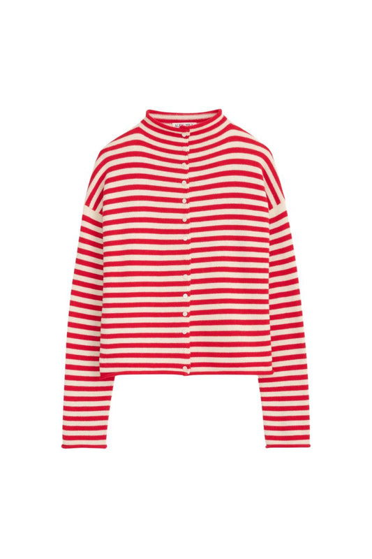 Taylor Striped Cardigan in Ivory/Red