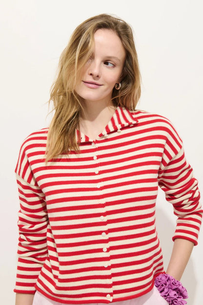 Taylor Striped Cardigan in Ivory/Red