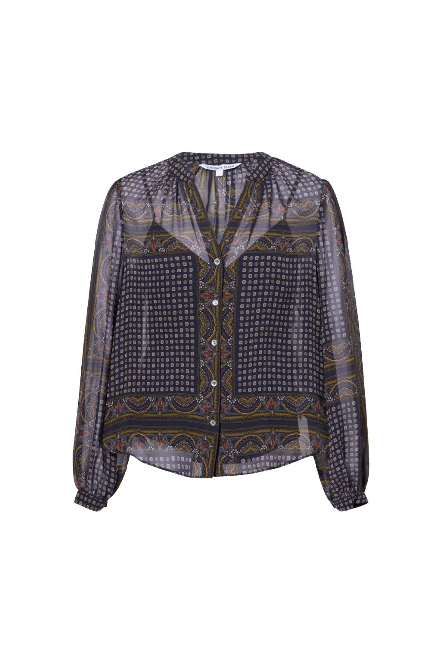 Veronica Beard Ashlyn Blouse in Heritage Navy Multi, printed blouse