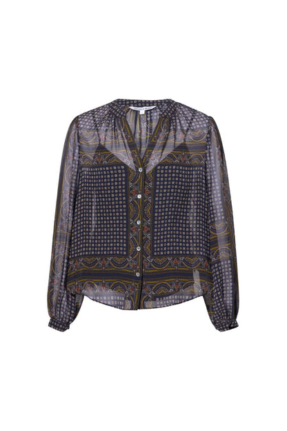 Veronica Beard Ashlyn Blouse in Heritage Navy Multi, printed blouse