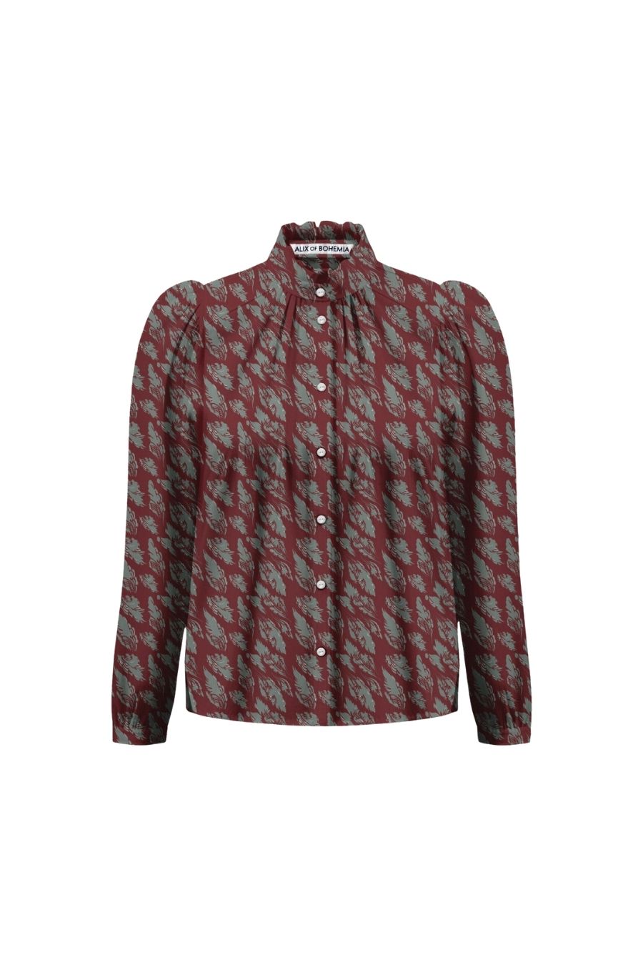 Artemis Sage Feather Shirt in Dark Red