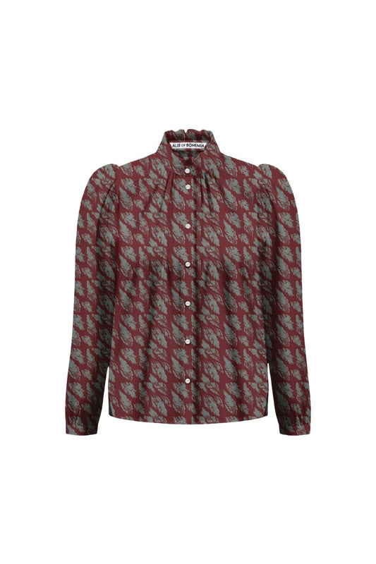 Artemis Sage Feather Shirt in Dark Red