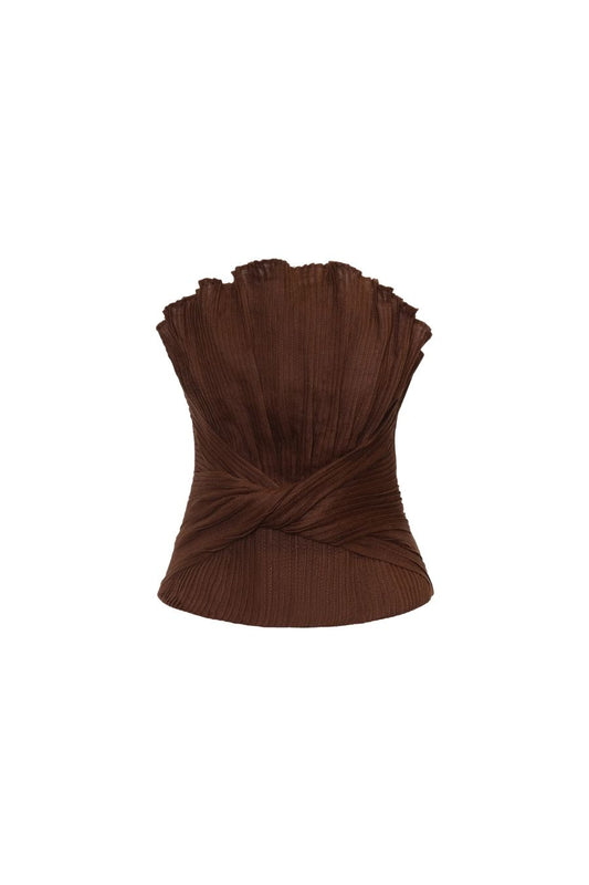 De Los Astros Pleated Top in Brown