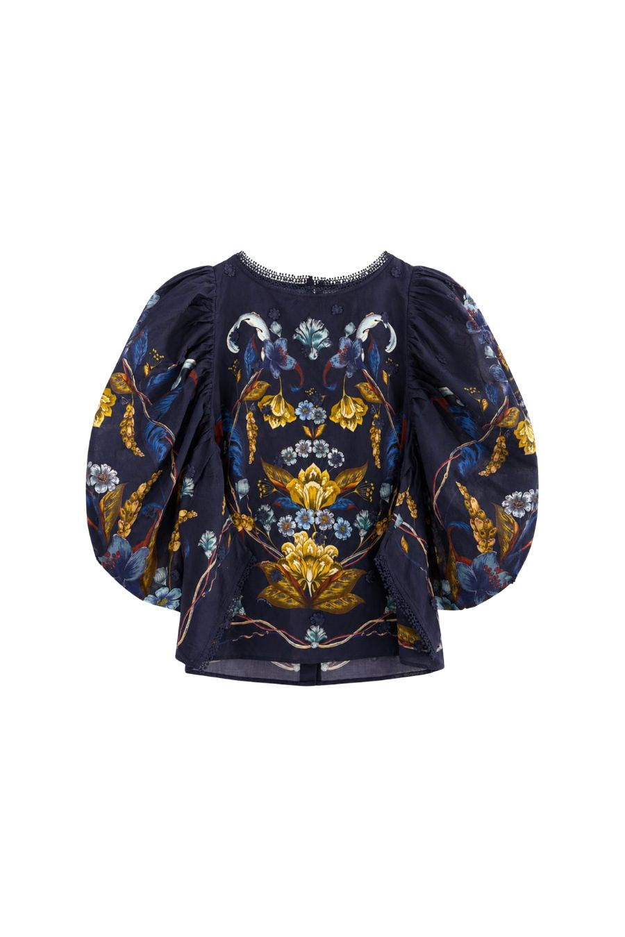 Golden Nature Flower Puff Sleeve Blouse