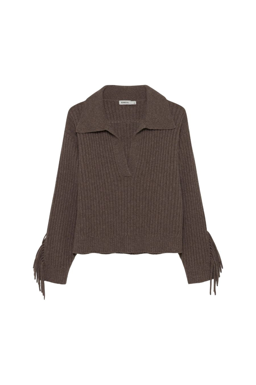 Natalia Collared Fringe Sweater in Mushroom Melange