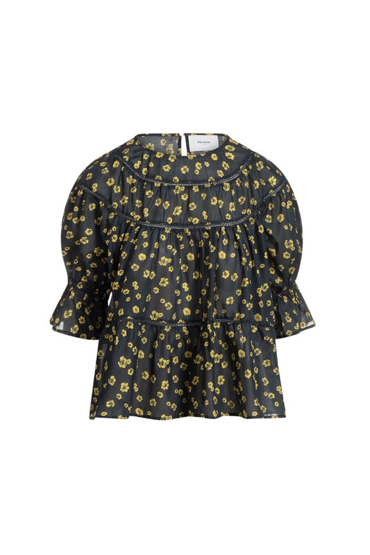 Sol Print Top in Lemon Navy Floral