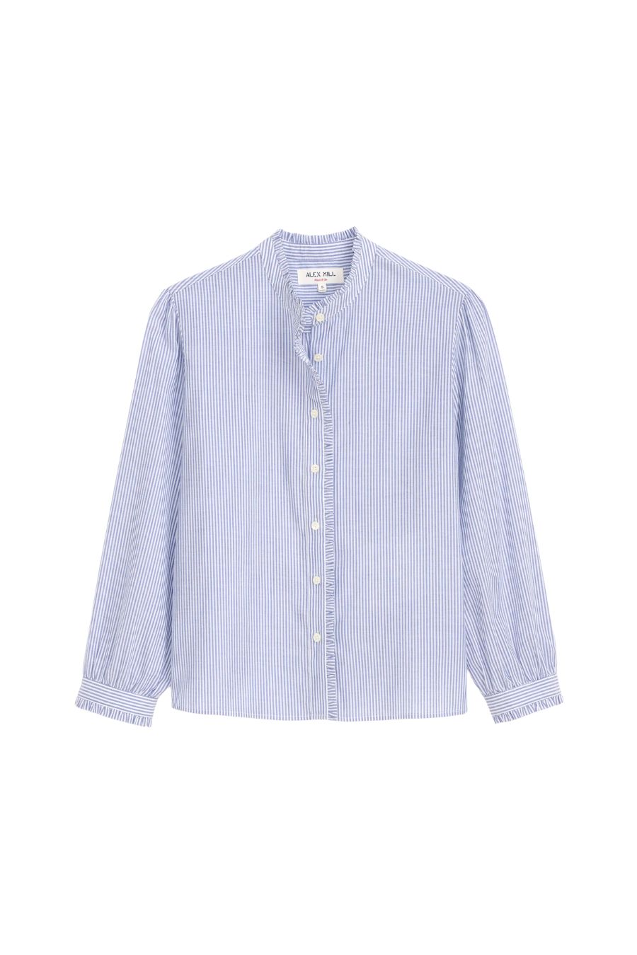 Chantilly Striped Ruffle Shirt in Navy/White