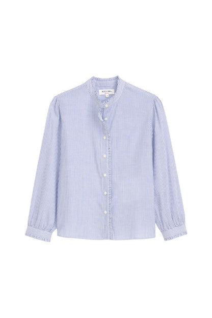 Chantilly Striped Ruffle Shirt in Navy/White