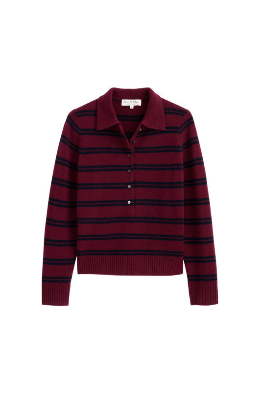 Park Polo Sweater in Deep Navy/Barolo
