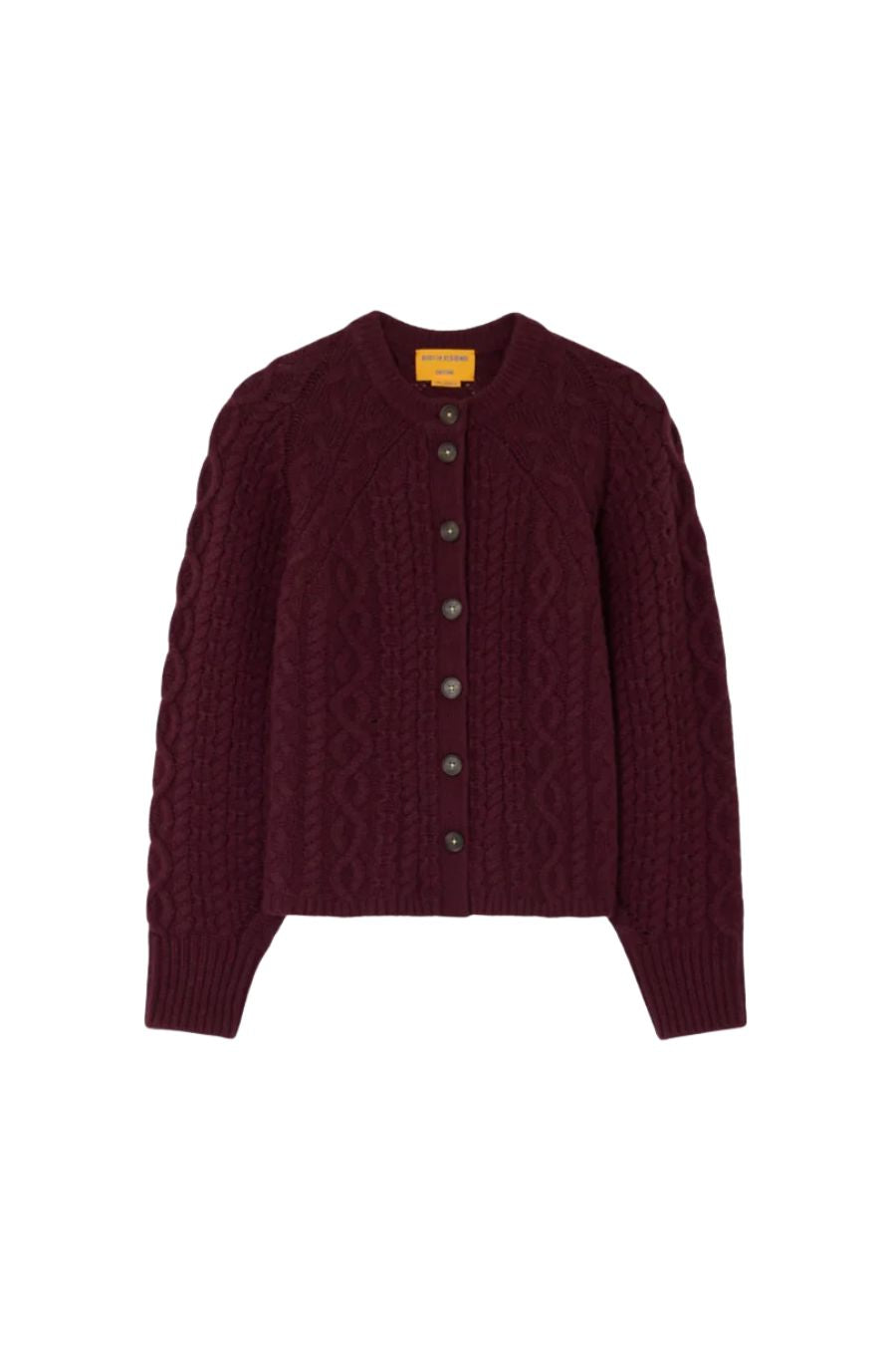Cable Sculpted Cardigan in Fig by Guest in Residence