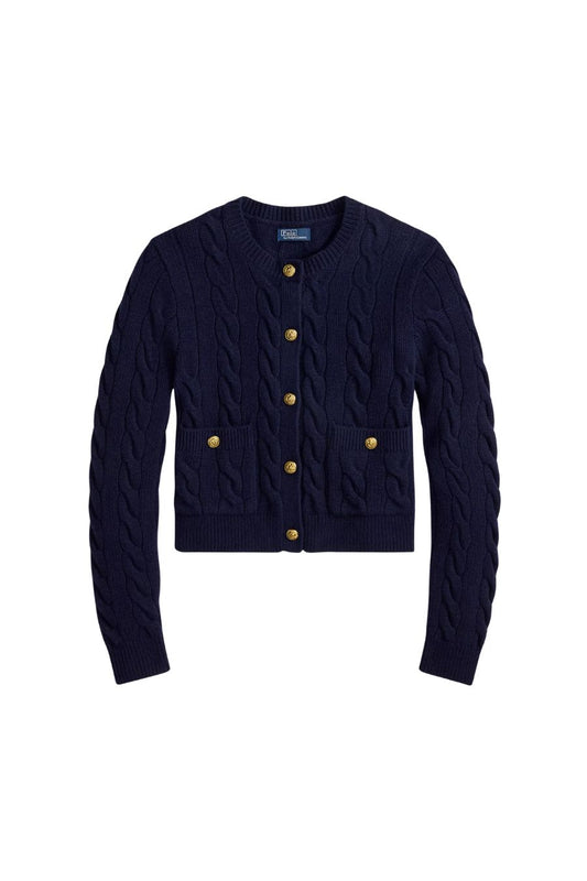 Cable Cardigan in Hunter Navy