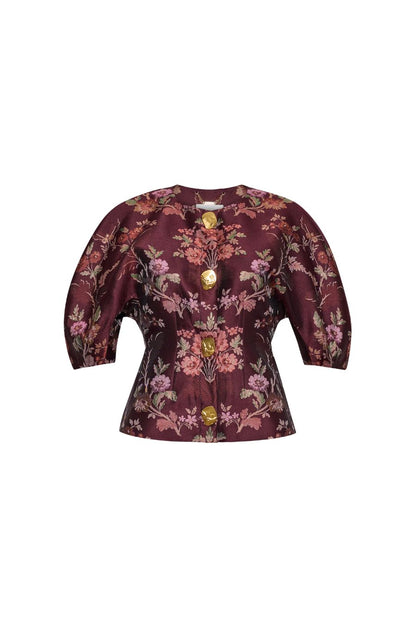 Fletcher Top in Trellis Jacquard Maroon