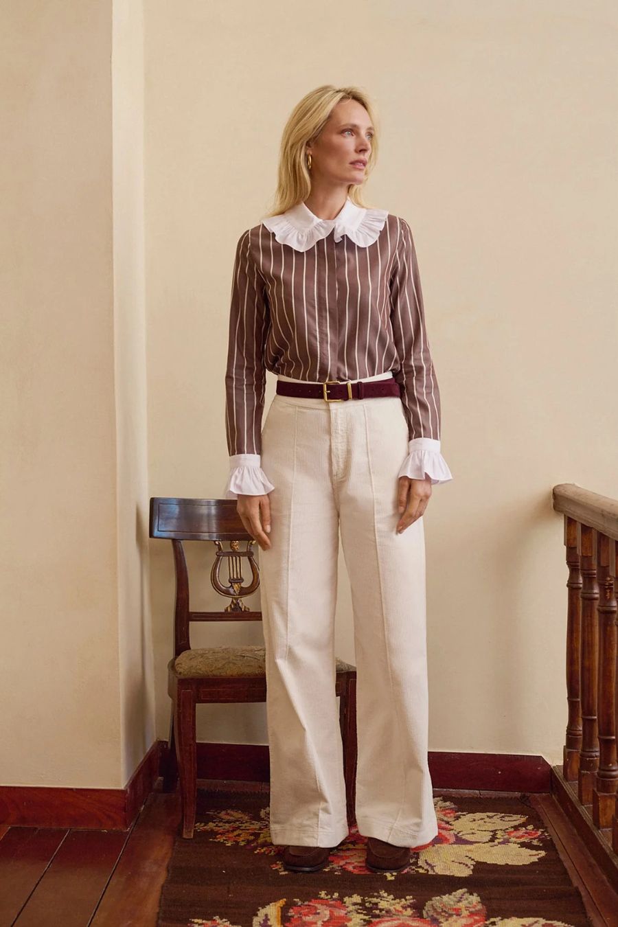 Boissiere Shirt in Brown Stripes by Maria De La Orden