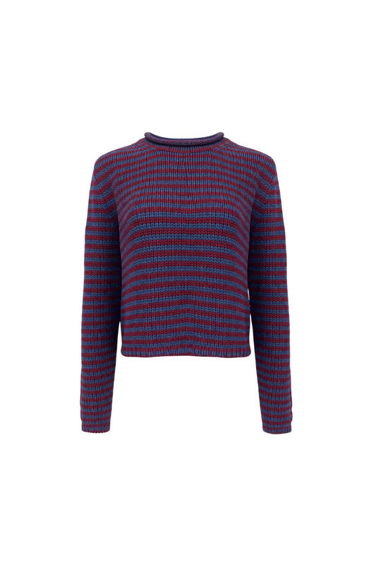 Fine Stripe Mini Marina Sweater in Oxblood/Navy