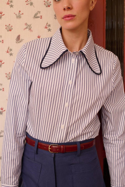 Ala Shirt in Navy Stripes by Maria De La Orden