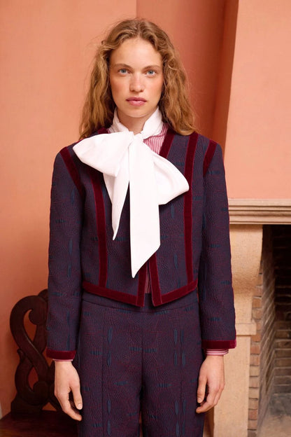 Jones Jacket in Navy Retro Jacquard by Maria De La Orden
