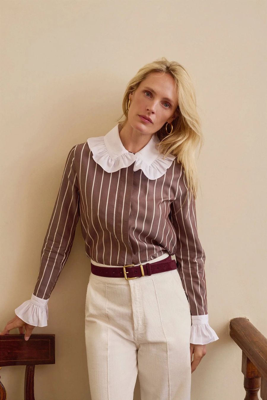 Boissiere Shirt in Brown Stripes by Maria De La Orden