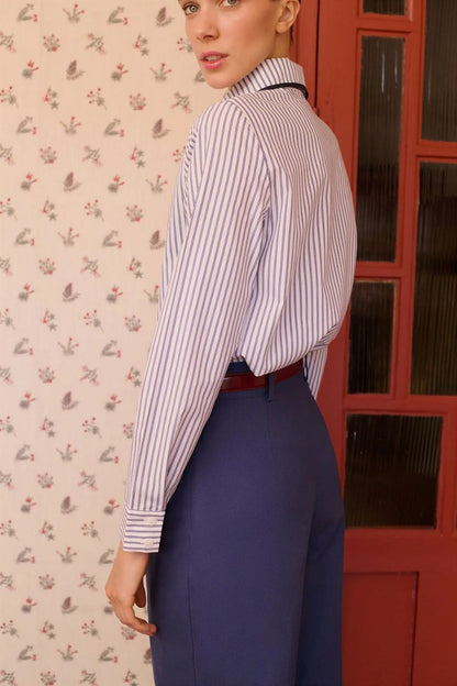 Ala Shirt in Navy Stripes by Maria De La Orden