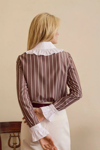 Boissiere Shirt in Brown Stripes by Maria De La Orden