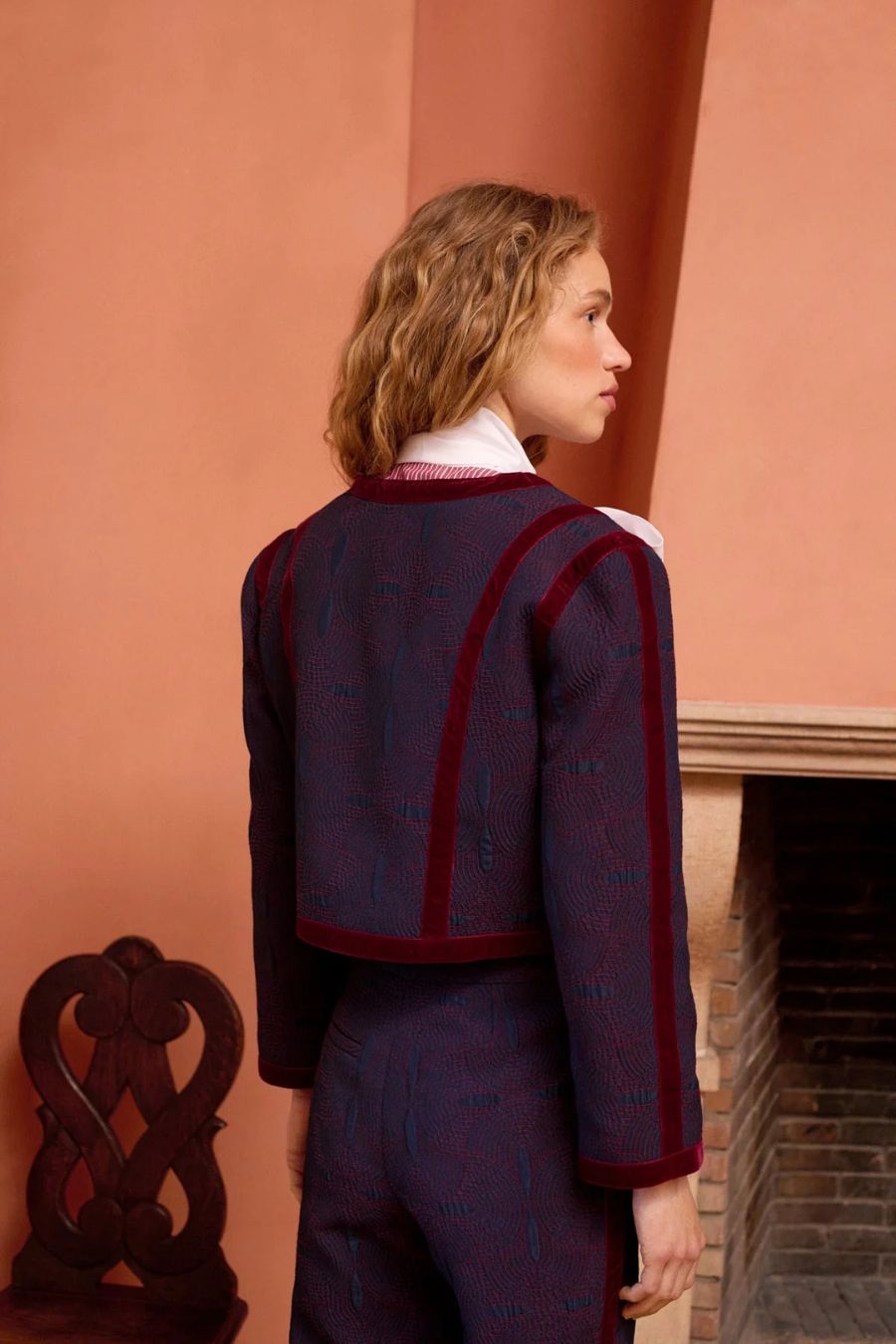 Jones Jacket in Navy Retro Jacquard by Maria De La Orden