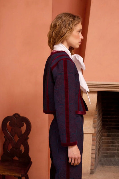 Jones Jacket in Navy Retro Jacquard by Maria De La Orden
