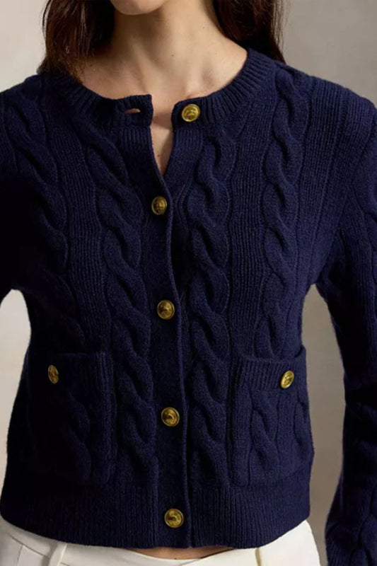 Cable Cardigan in Hunter Navy