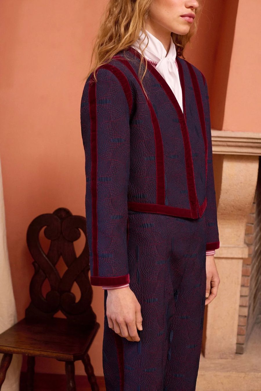 Jones Jacket in Navy Retro Jacquard by Maria De La Orden