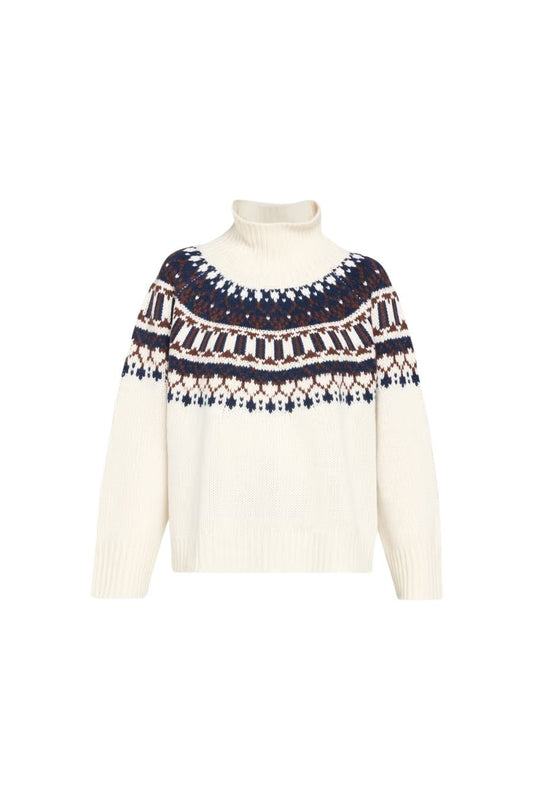 Scottie Slouchy Mock Neck in Gardenia Fairisle