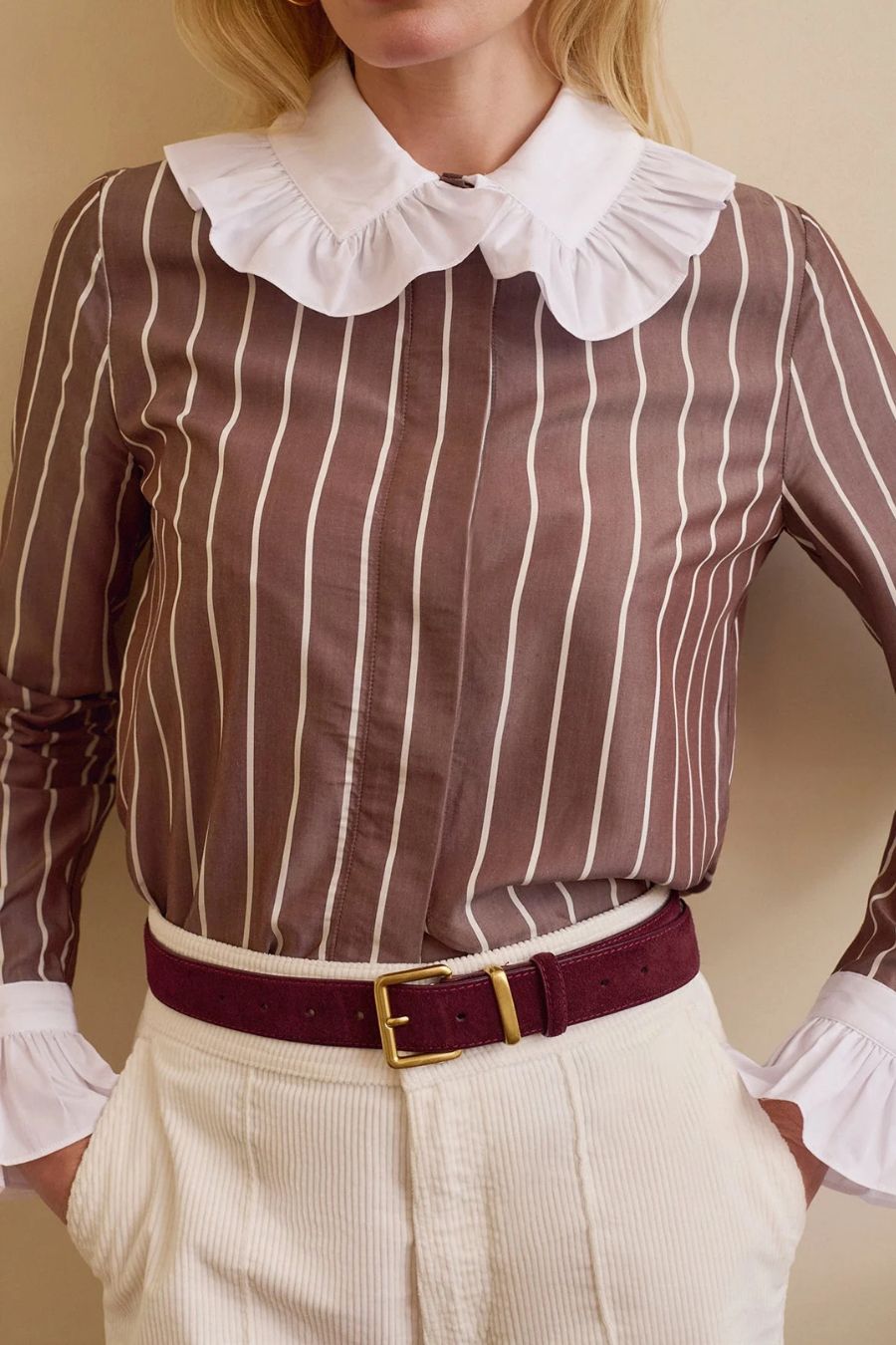 Boissiere Shirt in Brown Stripes by Maria De La Orden