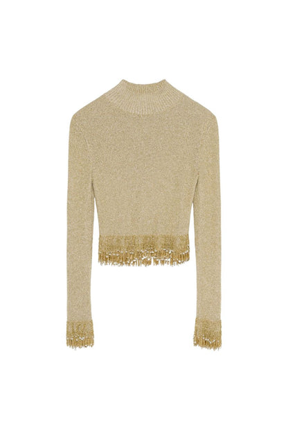 Tali Pearl Fringe Top in Gold