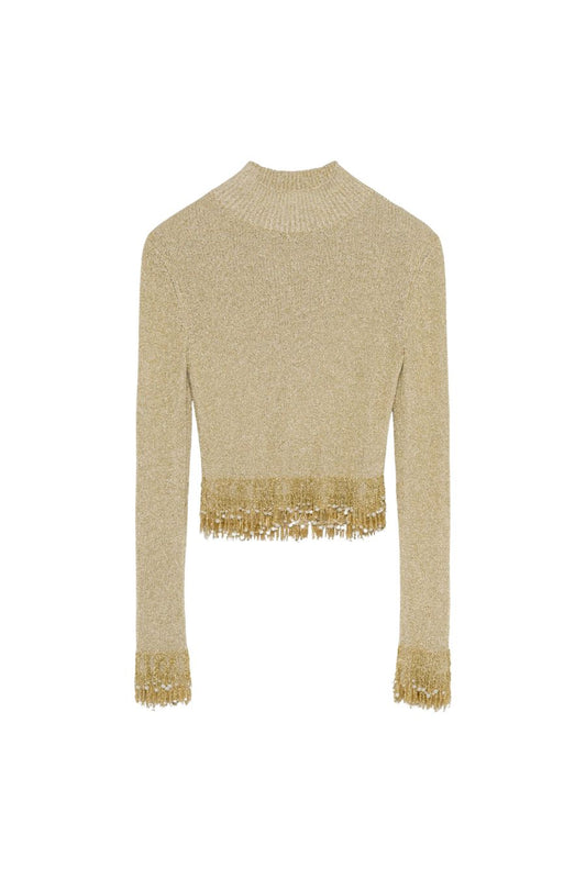 Tali Pearl Fringe Top in Gold