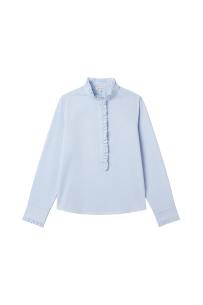 Frill Shirt in Sky Pencil Stripe