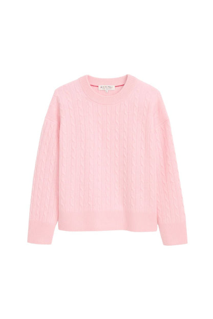 Charlie Cable Cashmere Sweater in Rose Quartz