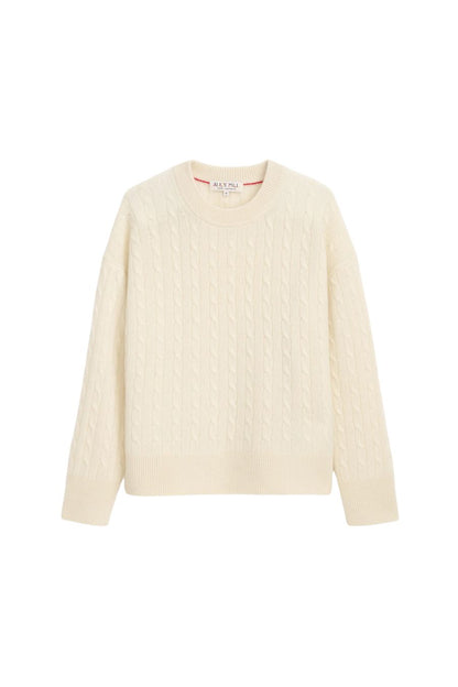 Charlie Cable Cashmere Sweater in Cloud