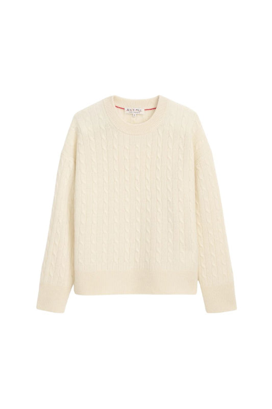Charlie Cable Cashmere Sweater in Cloud