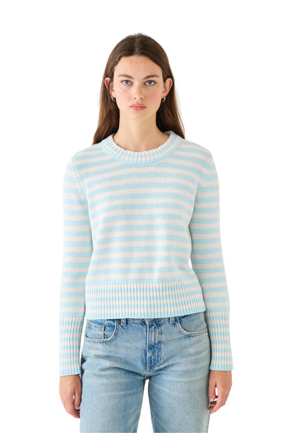 Micha Stripe Cotton Sweater in Glacier/Off White