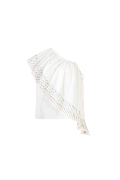 Wedge Top in Trapunto Cotton in White