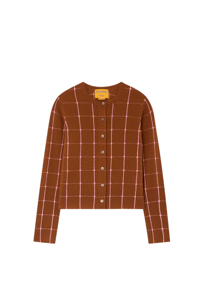 Jane Checker Cardigan in Burnt Sienna/Sprinkle