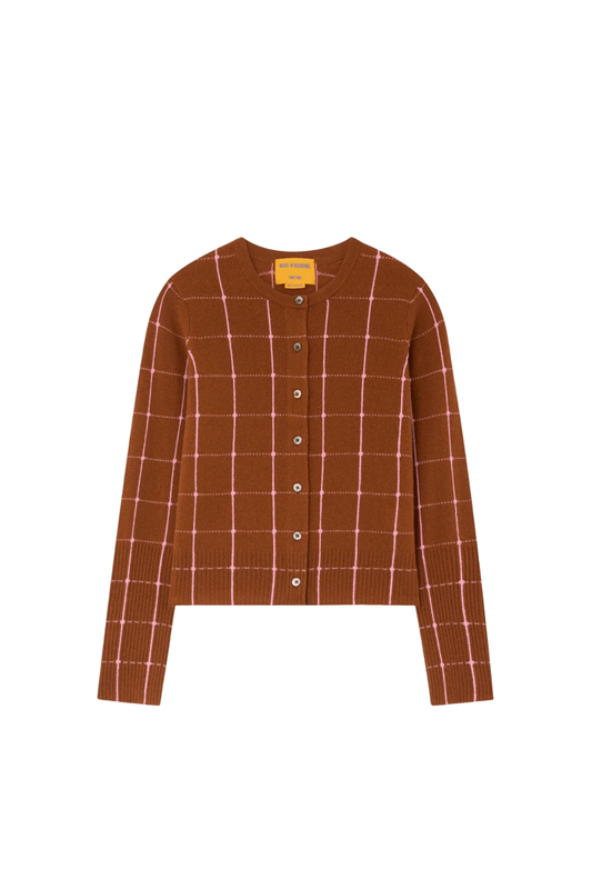 Jane Checker Cardigan in Burnt Sienna/Sprinkle